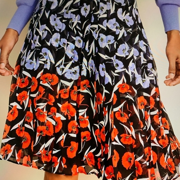 Ann Taylor Pleated Floral Skirt Blue Red Black - Picture 2 of 7